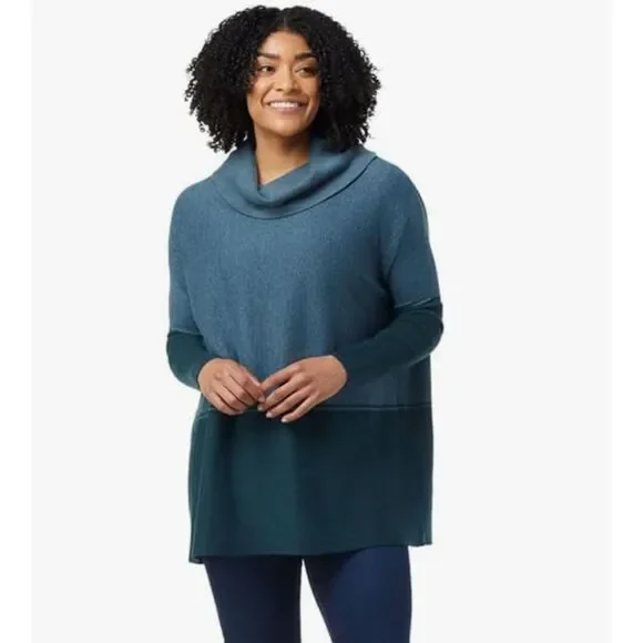 Smartwool Edgewood Sweater Blue Two Toned Wool Blend Cowl Neck Medium - Picture 1 of 8